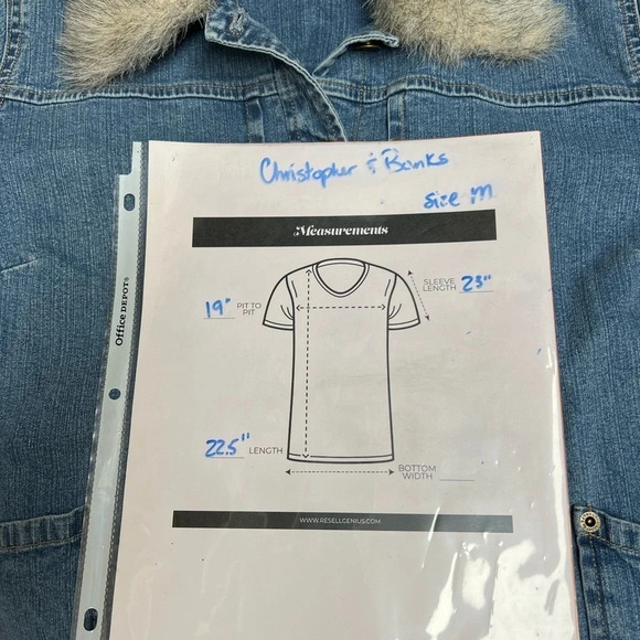 Christopher & Banks Stretch Denim Jacket with Faux Fur Collar. Size Medium - Picture 6 of 6